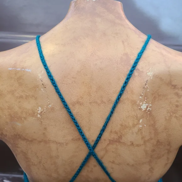 Teal 90s y2k punk goth crochet corset back handmade crochet crop top size m-l - Picture 8 of 9